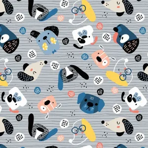 100% Cotton  - Pet Faces - Grey - Sold by Half Metre