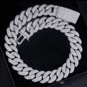25mm Iced-Out Moissanite Cuban Link Chain, 925 Sterling Silver