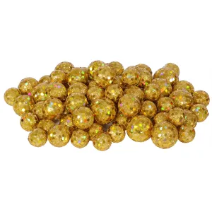 3Pk. Vickerman 20-25-30mm. Gold Glitter Ball Christmas Ornament