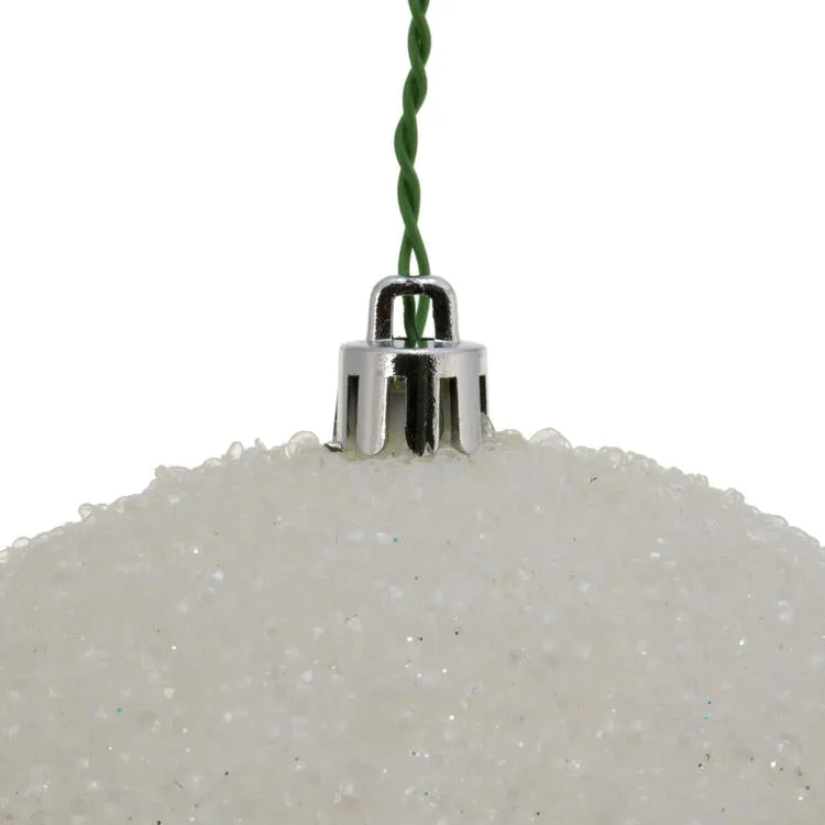 4.75" White Beaded Ball Ornaments with Drilled Caps 6 Per Bag