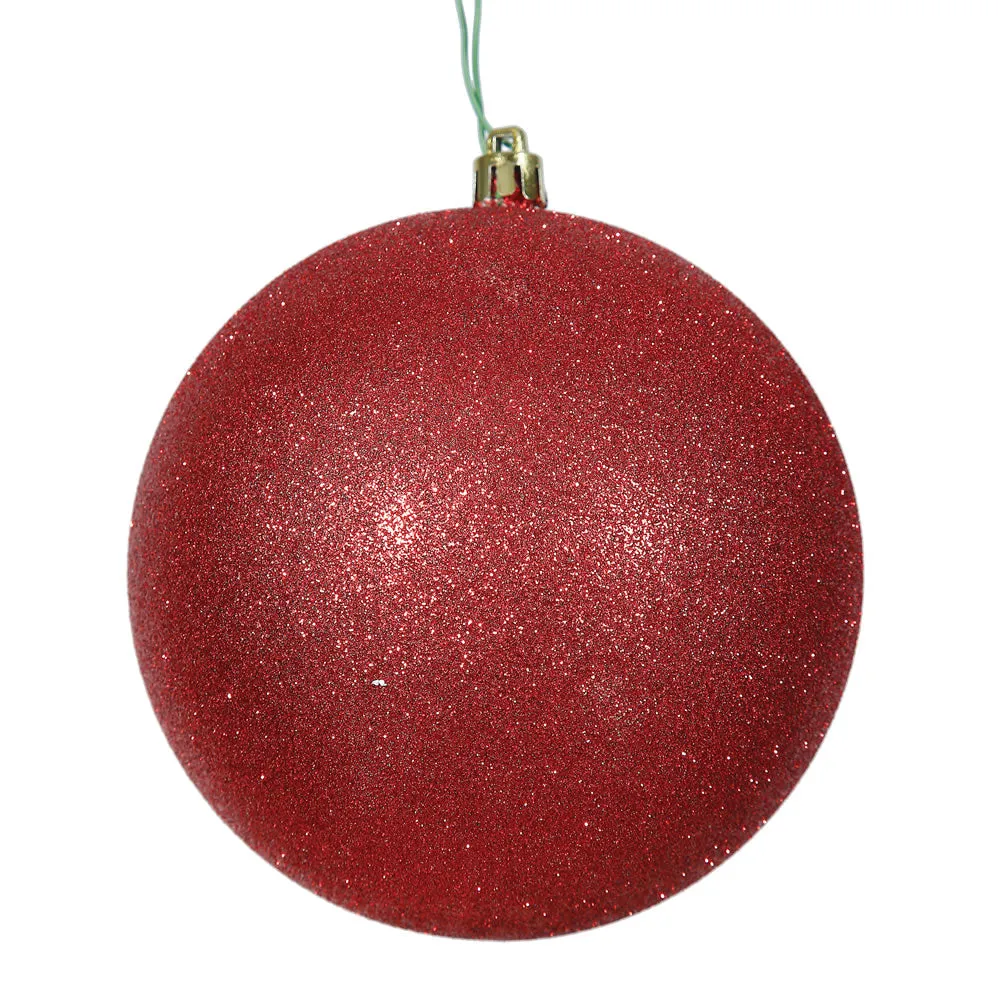 4PK - Vickerman 6 in. Red Glitter Ball Christmas Ornament