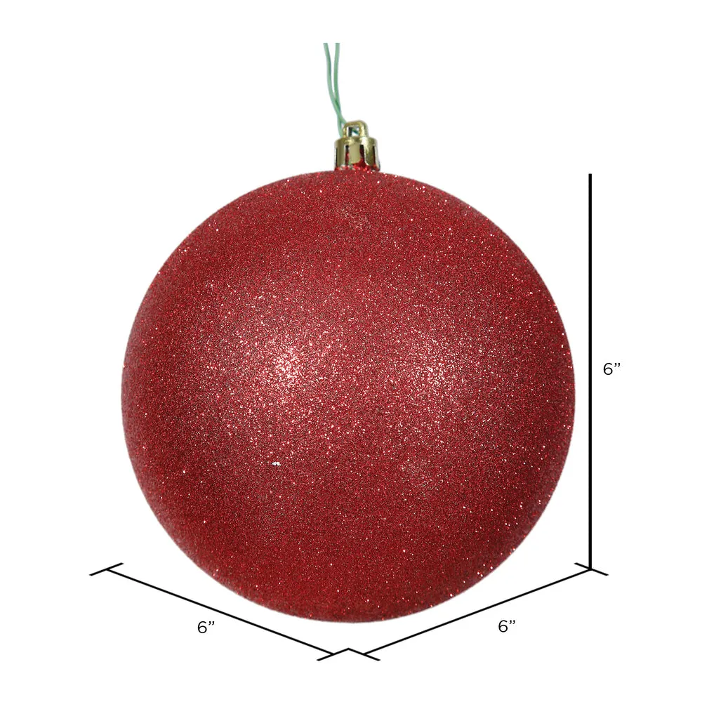 4PK - Vickerman 6 in. Red Glitter Ball Christmas Ornament