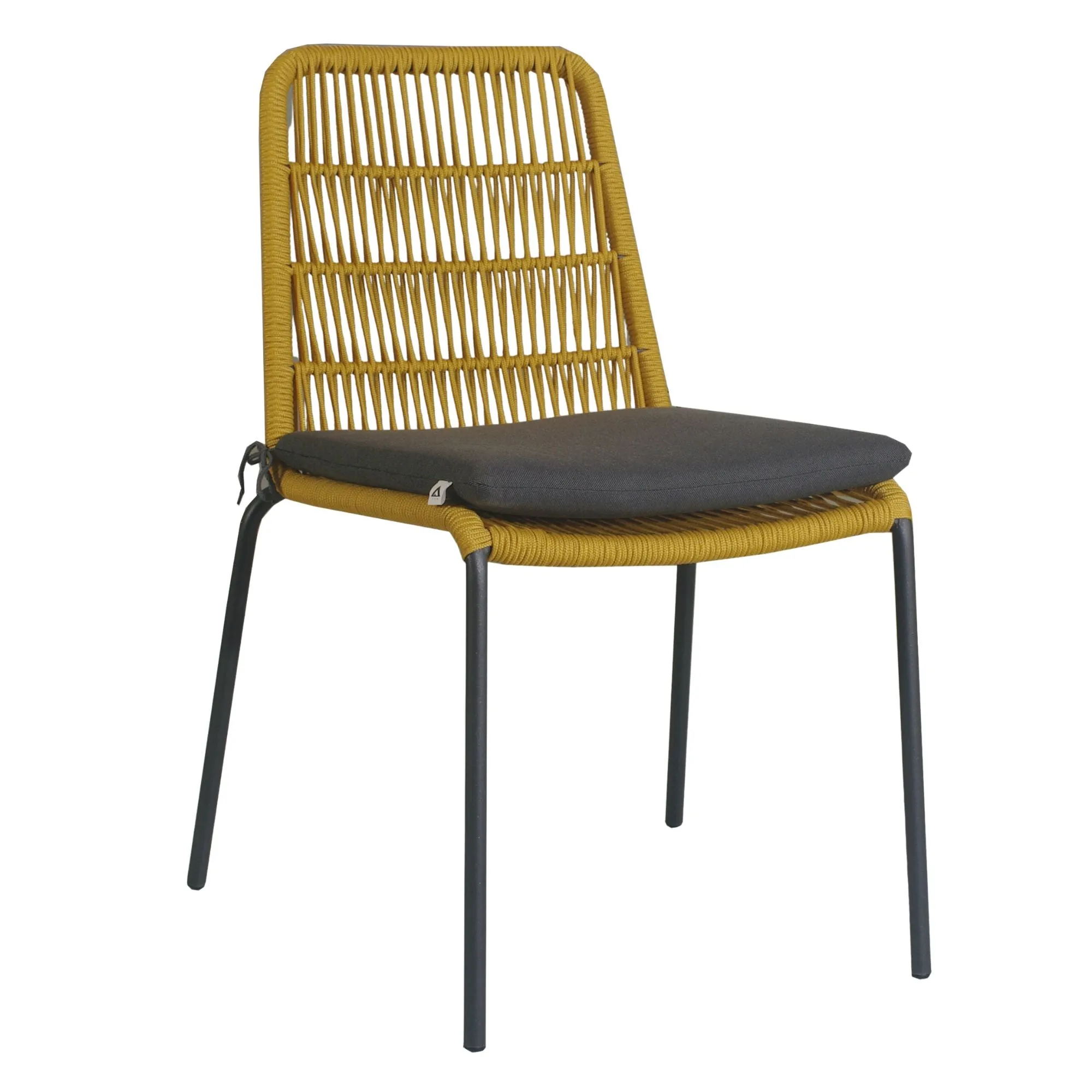 6pc Yellow Waterproof Rope Dining Chairs, Metal Frame