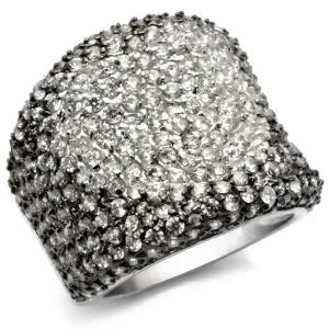 925 Sterling Silver Ring AAA GRD CZ Jet LOS122 for Women Style Rhodium
