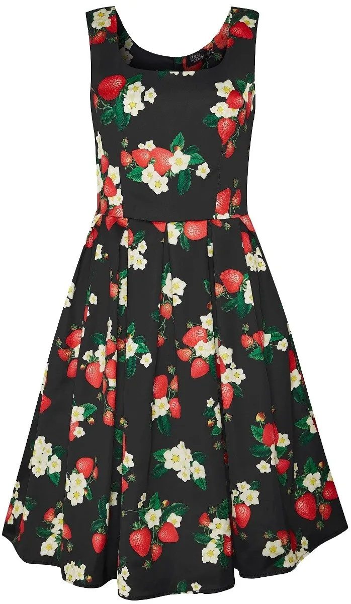 Amanda Black Strawberry Swing Dress