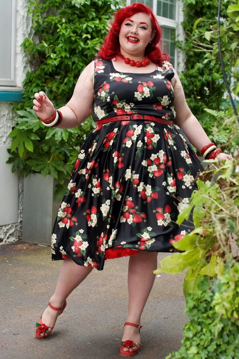 Amanda Black Strawberry Swing Dress