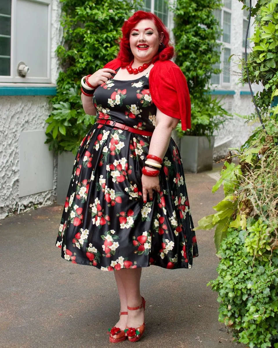 Amanda Black Strawberry Swing Dress