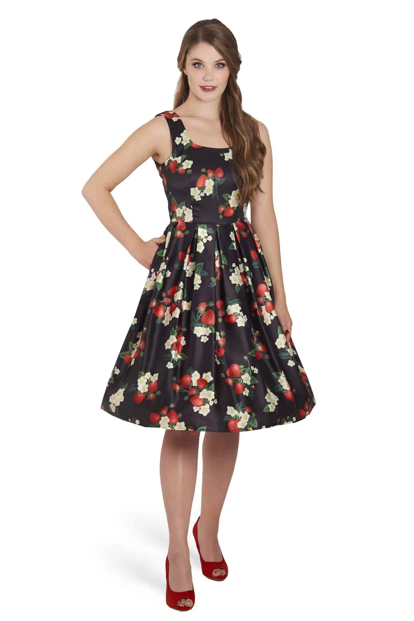 Amanda Black Strawberry Swing Dress