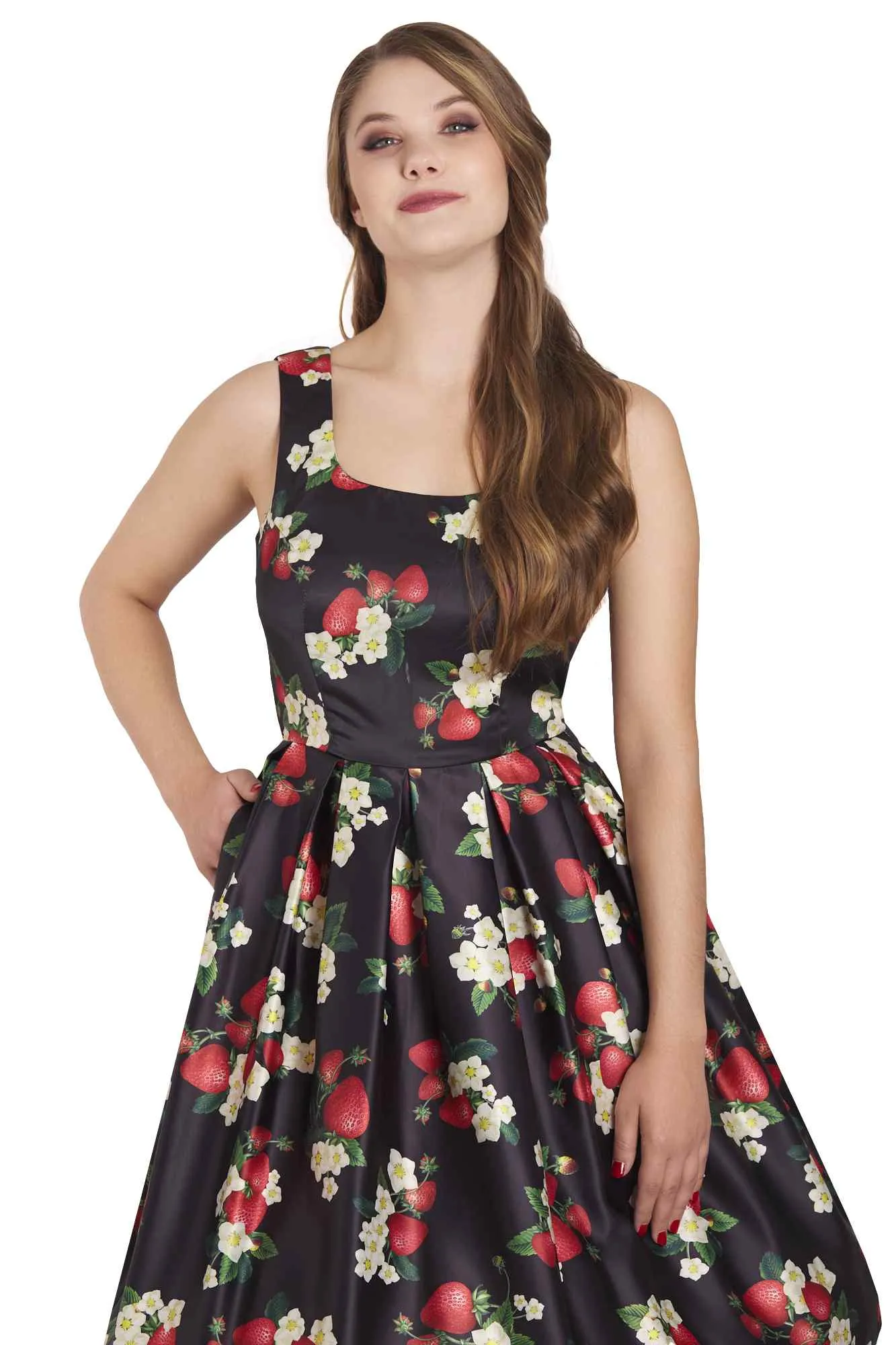 Amanda Black Strawberry Swing Dress