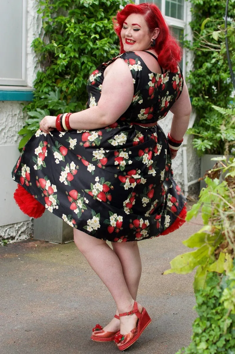 Amanda Black Strawberry Swing Dress
