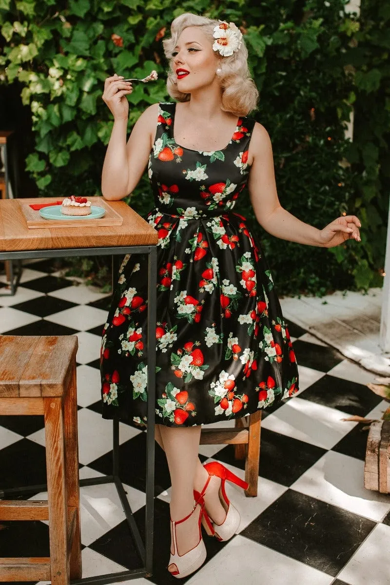 Amanda Black Strawberry Swing Dress