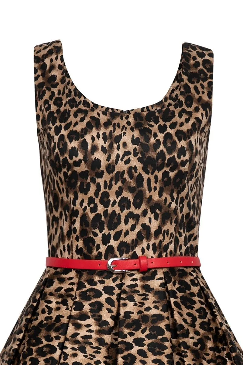 Amanda Retro Swing Dress in Brown Leopard Animal Print