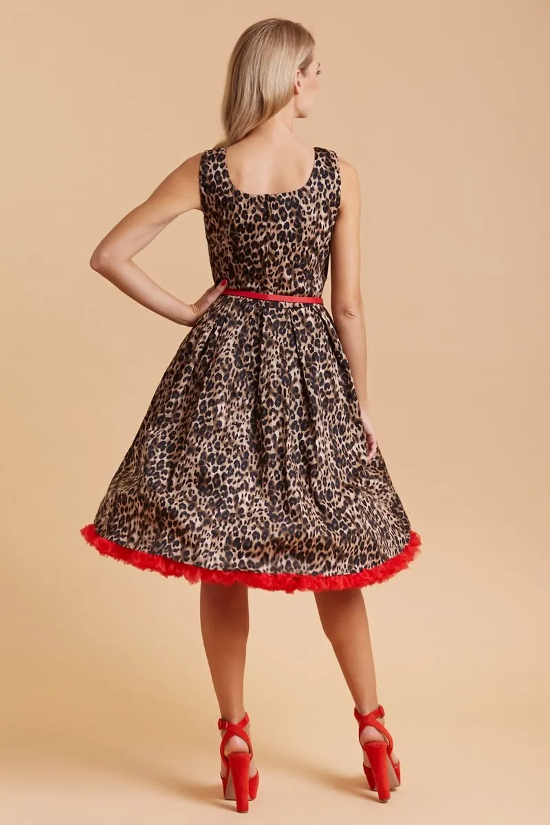Amanda Retro Swing Dress in Brown Leopard Animal Print