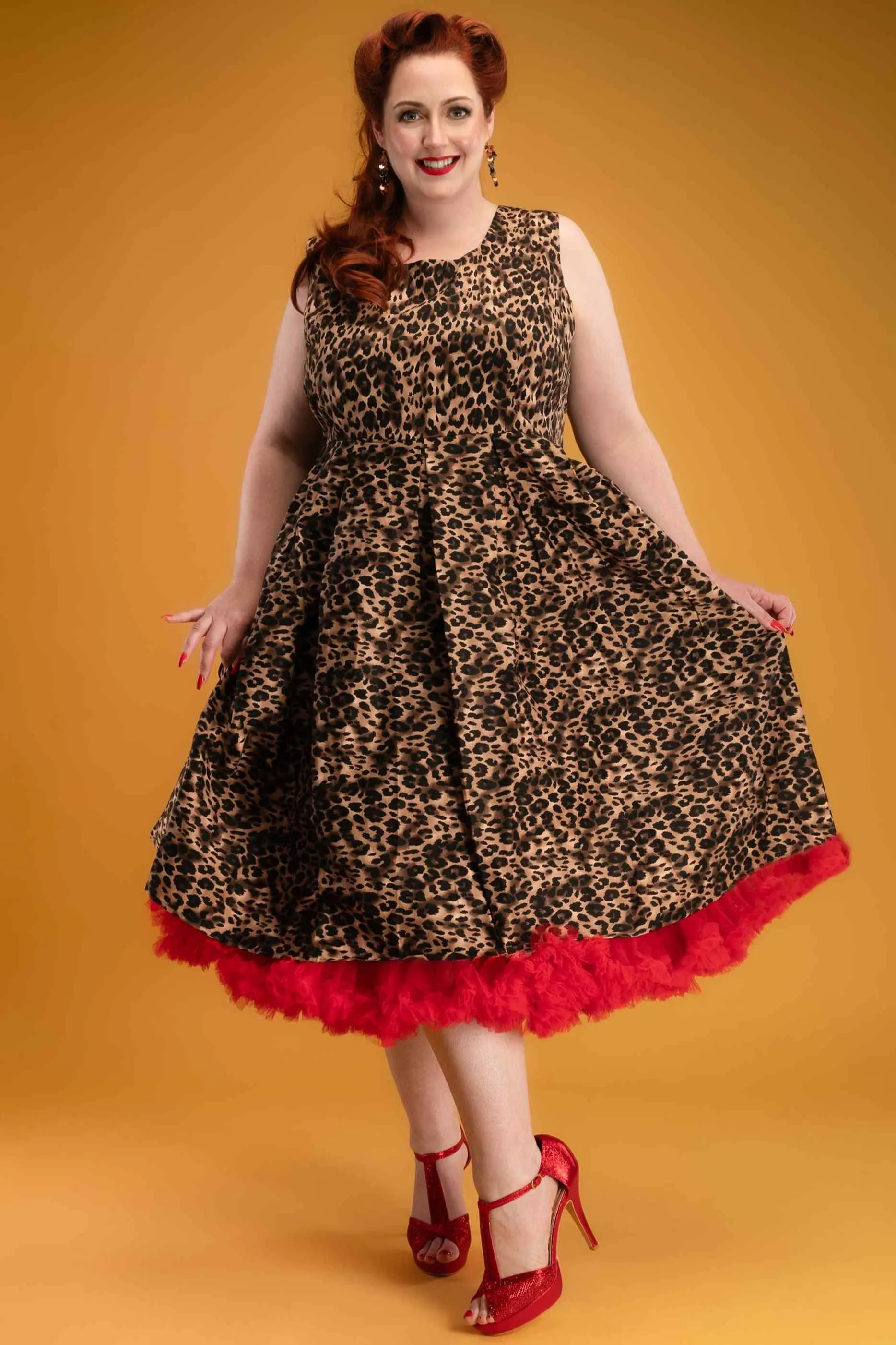 Amanda Retro Swing Dress in Brown Leopard Animal Print