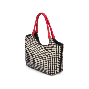 Anya Woven Leather Shoulder Bag - Mono Check With Red