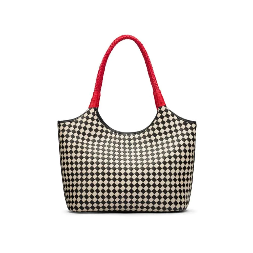 Anya Woven Leather Shoulder Bag - Mono Check With Red