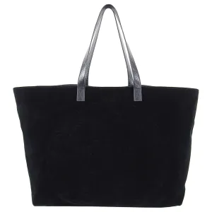 Balmain Paris Black Velvet and Leather Logo Shopper Tote Bag