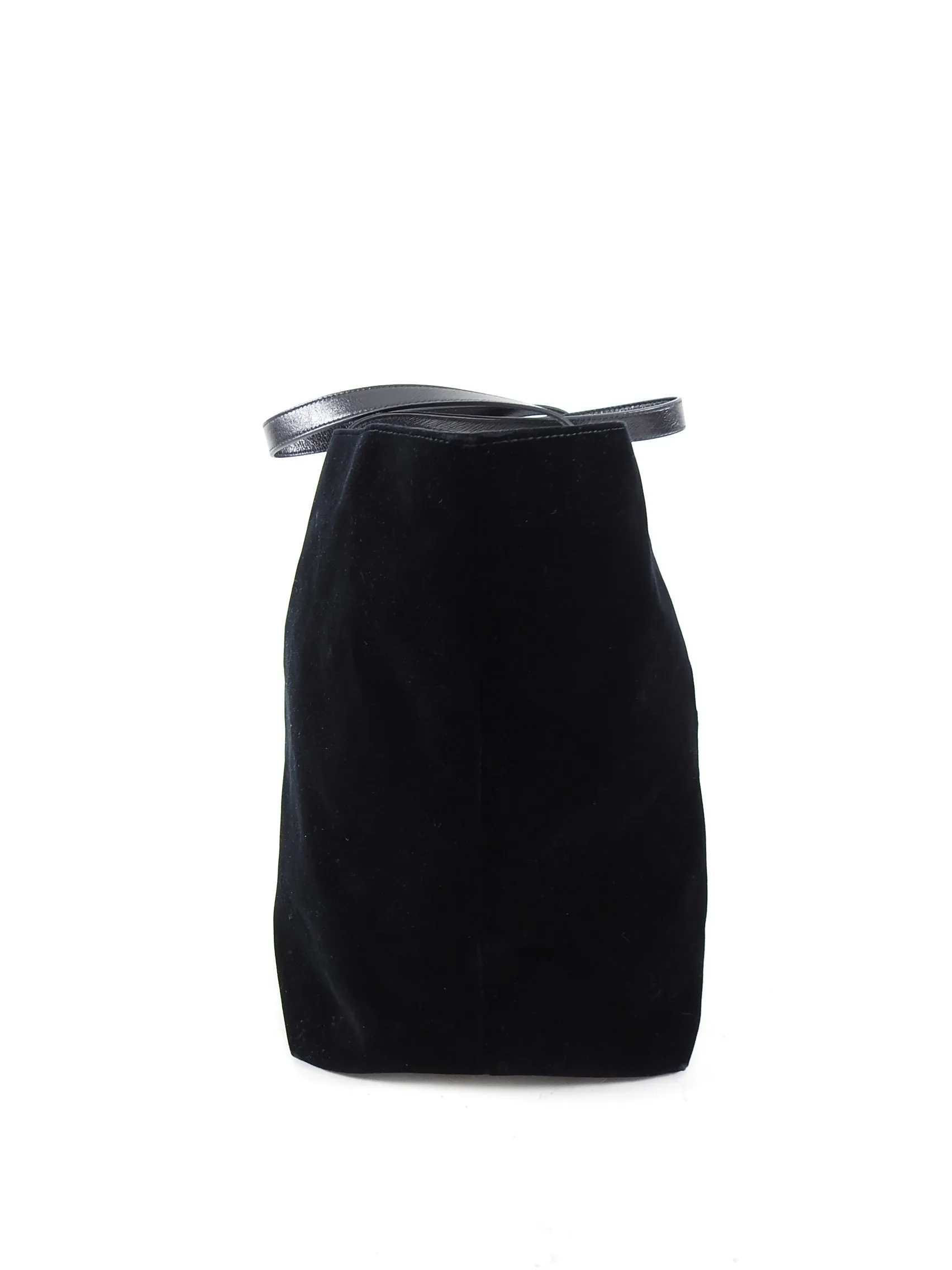 Balmain Paris Black Velvet and Leather Logo Shopper Tote Bag
