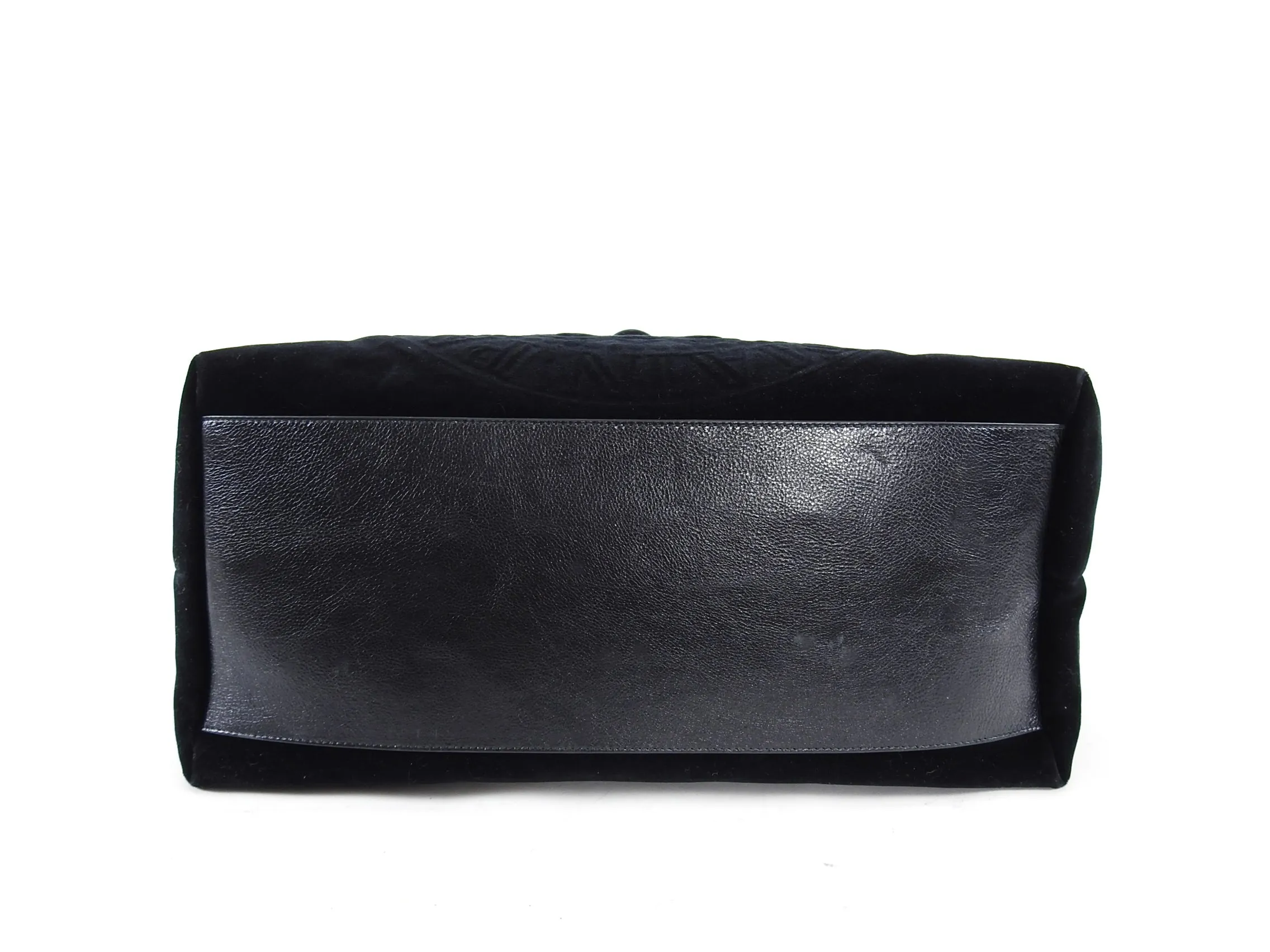 Balmain Paris Black Velvet and Leather Logo Shopper Tote Bag