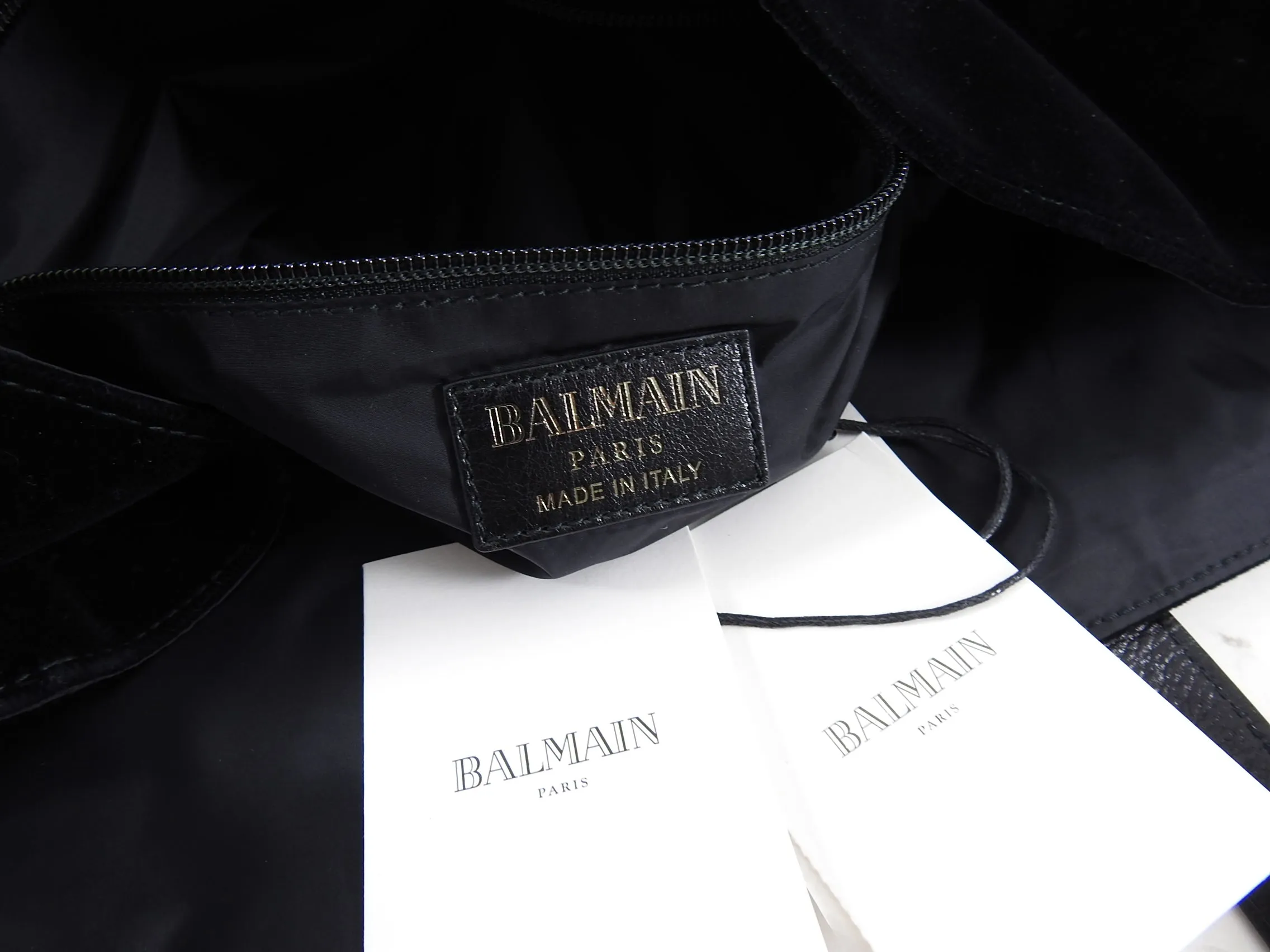 Balmain Paris Black Velvet and Leather Logo Shopper Tote Bag
