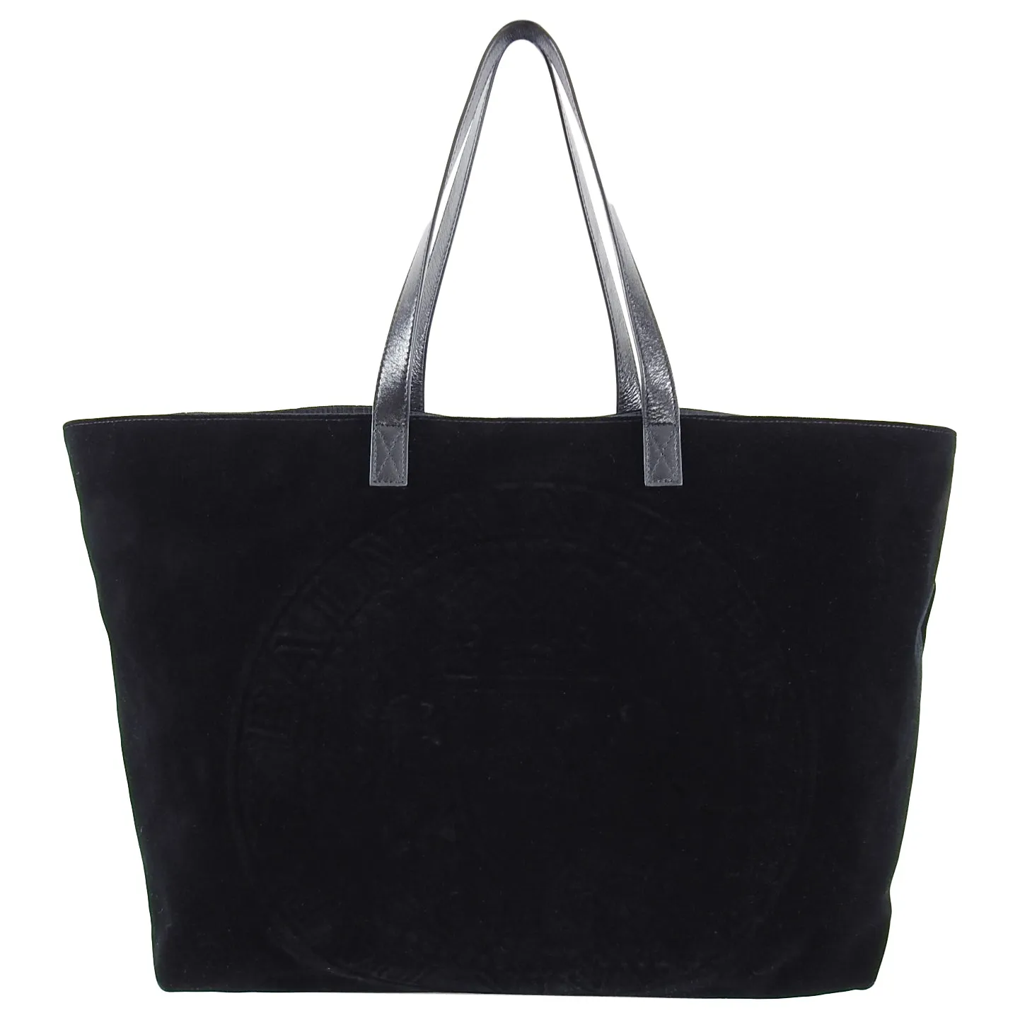 Balmain Paris Black Velvet and Leather Logo Shopper Tote Bag
