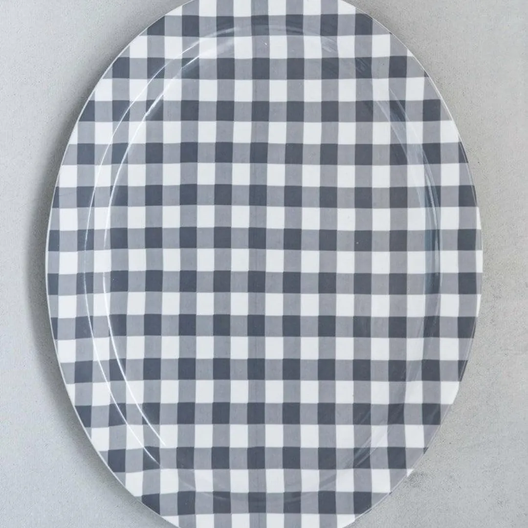 Black Gingham Stoneware Platter