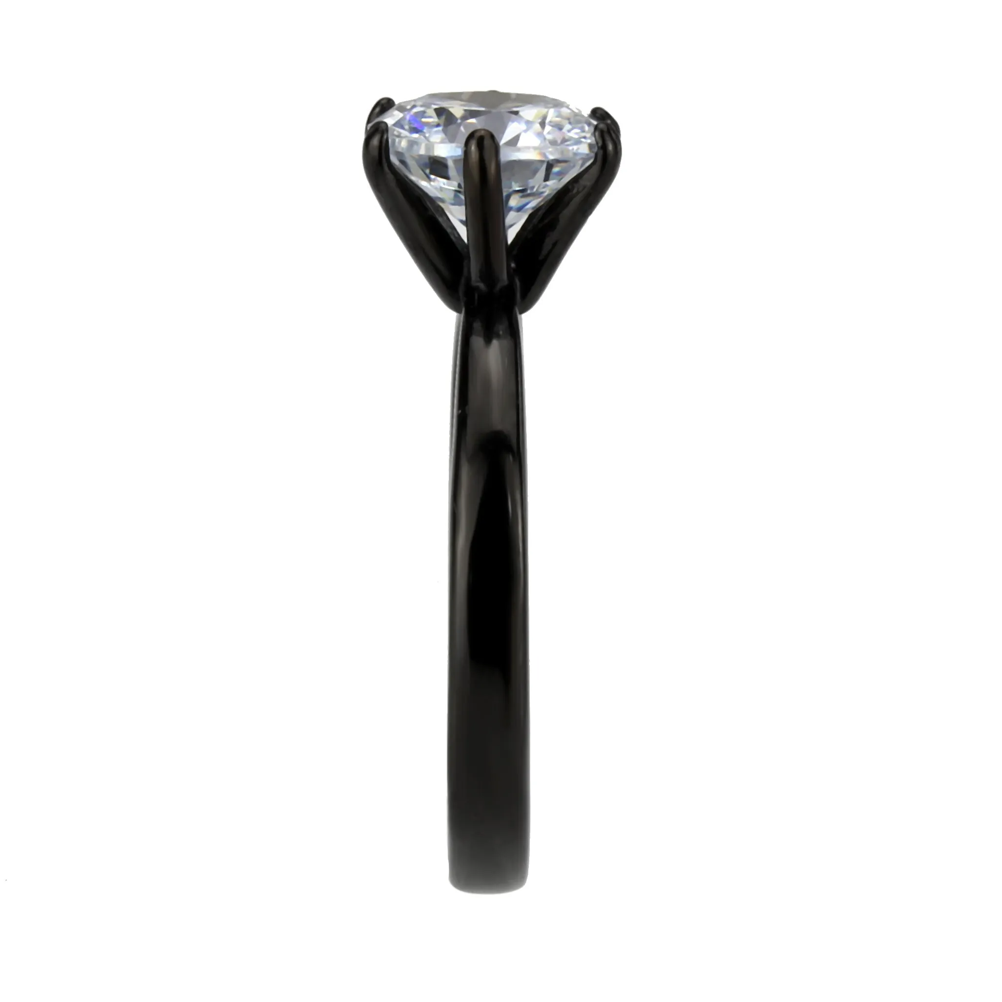 Black Stainless Steel Ring with AAA Grade CZ in Clear for Women Style TK3741