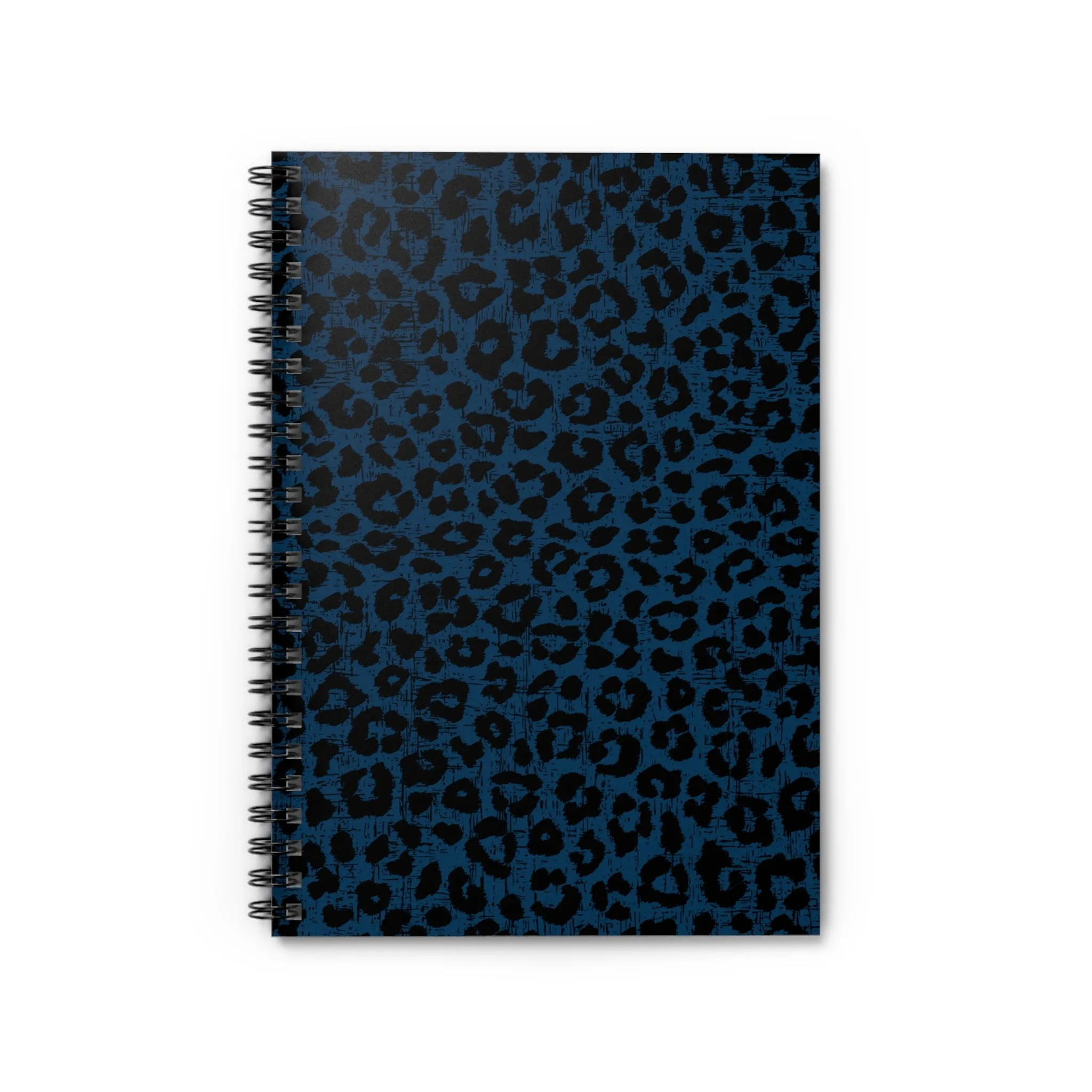 Blue and Black Leopard Print Spiral Notebook - Ruled Line: Stylish Animal Pattern Design
