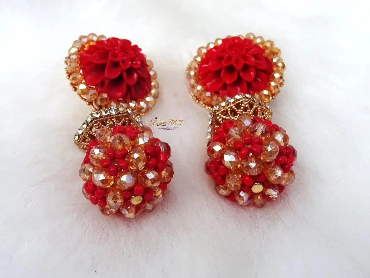 Bold Ball Red mixed the Gold Cocktail Bead Earring Jewellery