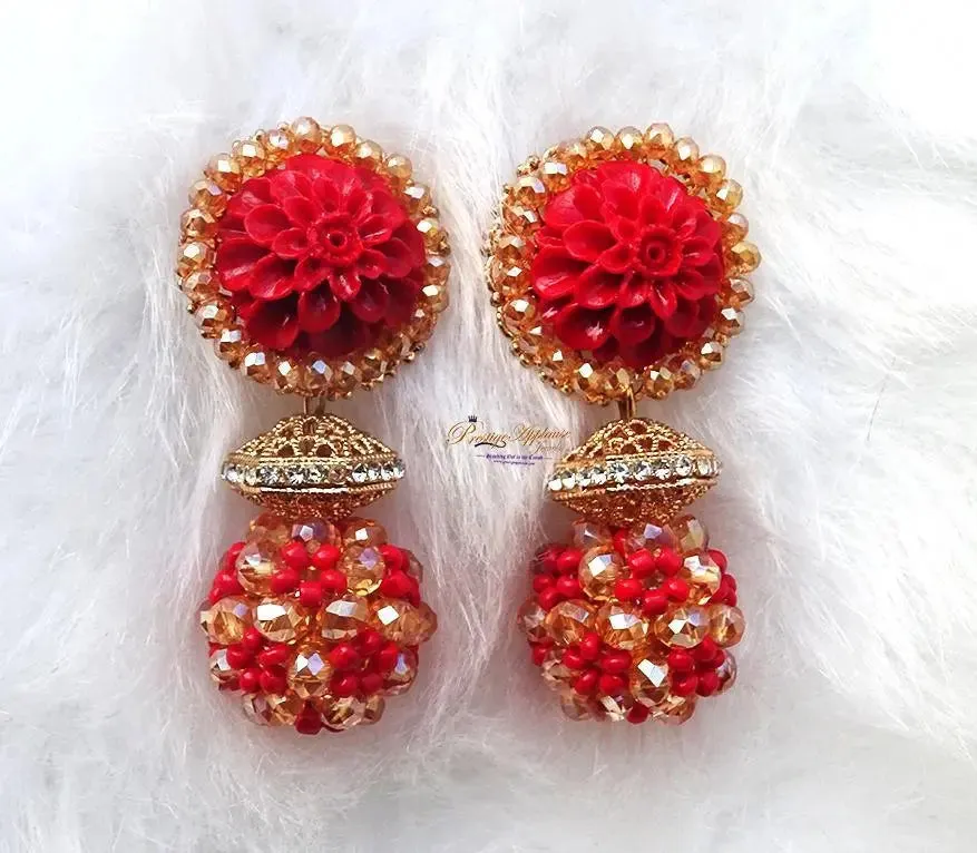 Bold Ball Red mixed the Gold Cocktail Bead Earring Jewellery