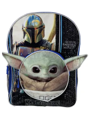 Boys Disney Star Wars 16" Backpack Mandalorian Baby Yoda Shaped Pocket