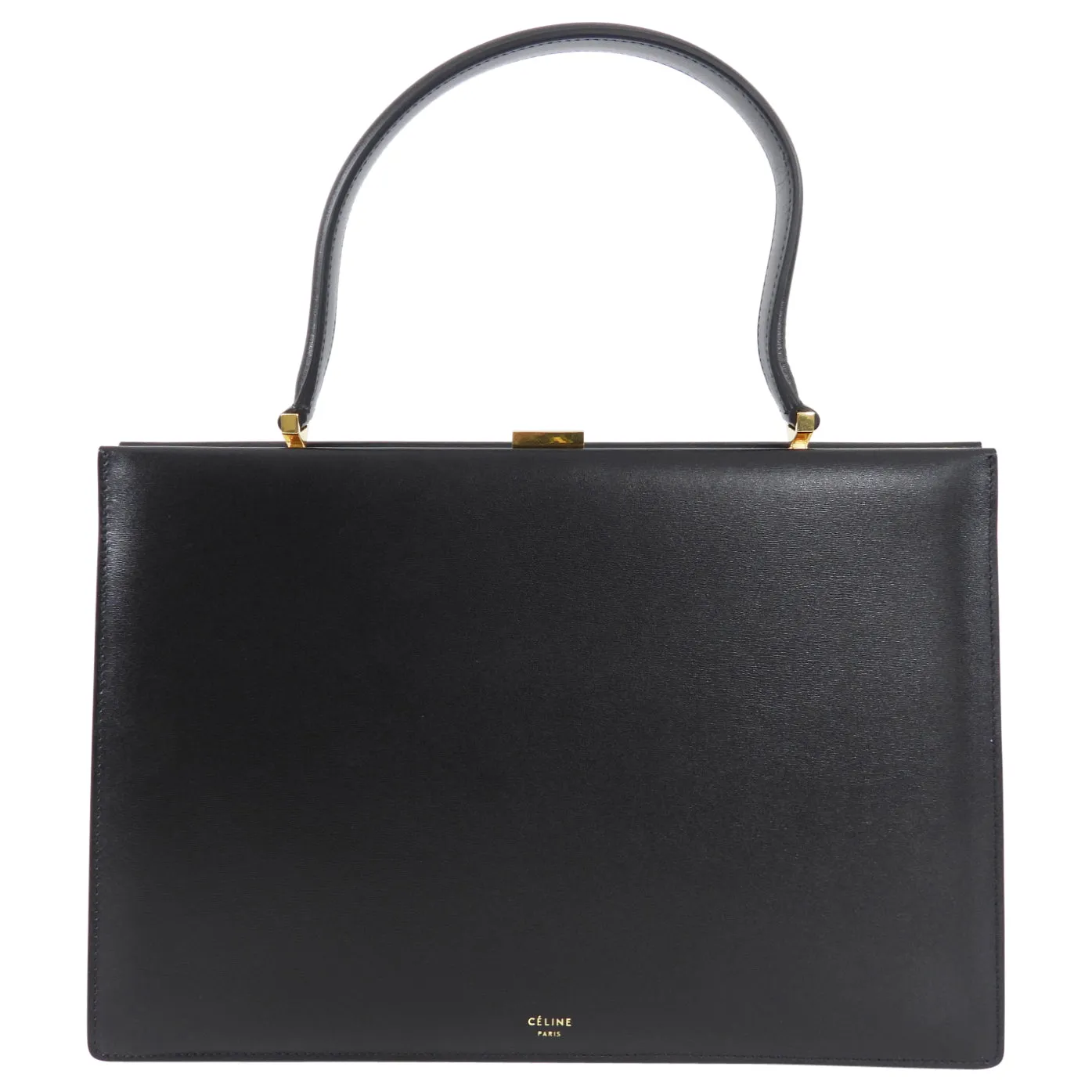 Celine Medium Black Clasp Handbag in Smooth Leather