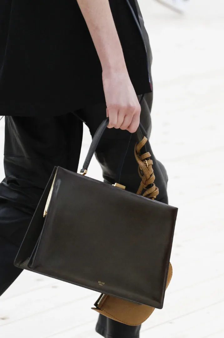 Celine Medium Black Clasp Handbag in Smooth Leather