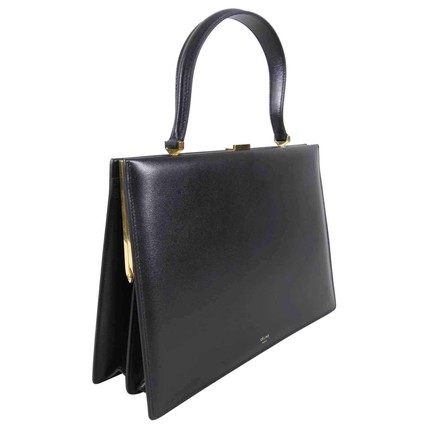 Celine Medium Black Clasp Handbag in Smooth Leather