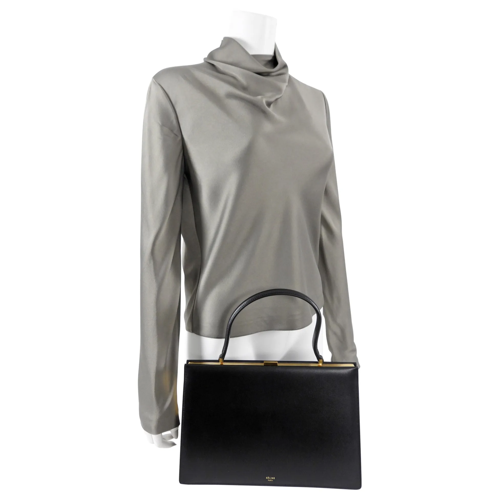 Celine Medium Black Clasp Handbag in Smooth Leather