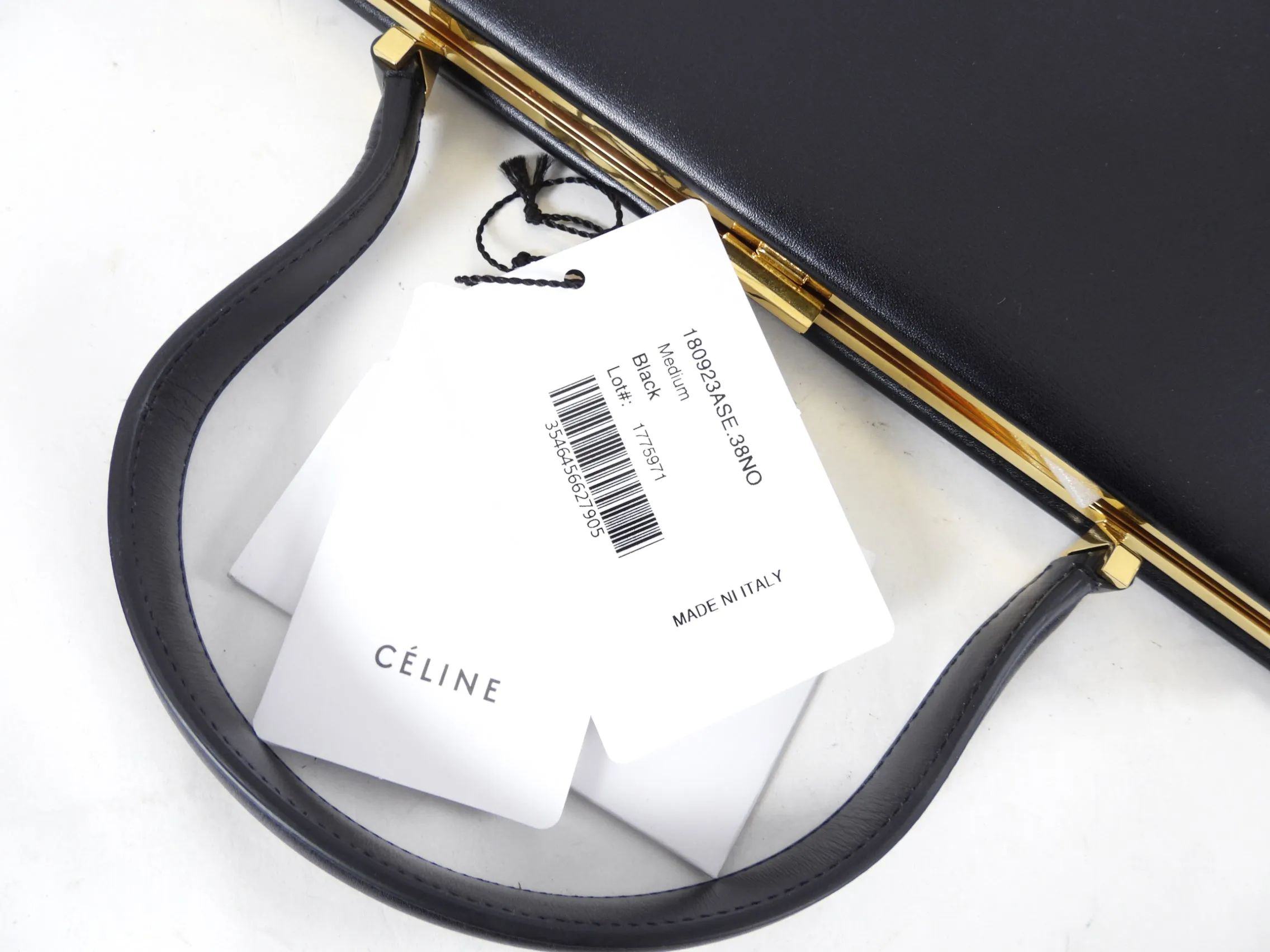 Celine Medium Black Clasp Handbag in Smooth Leather