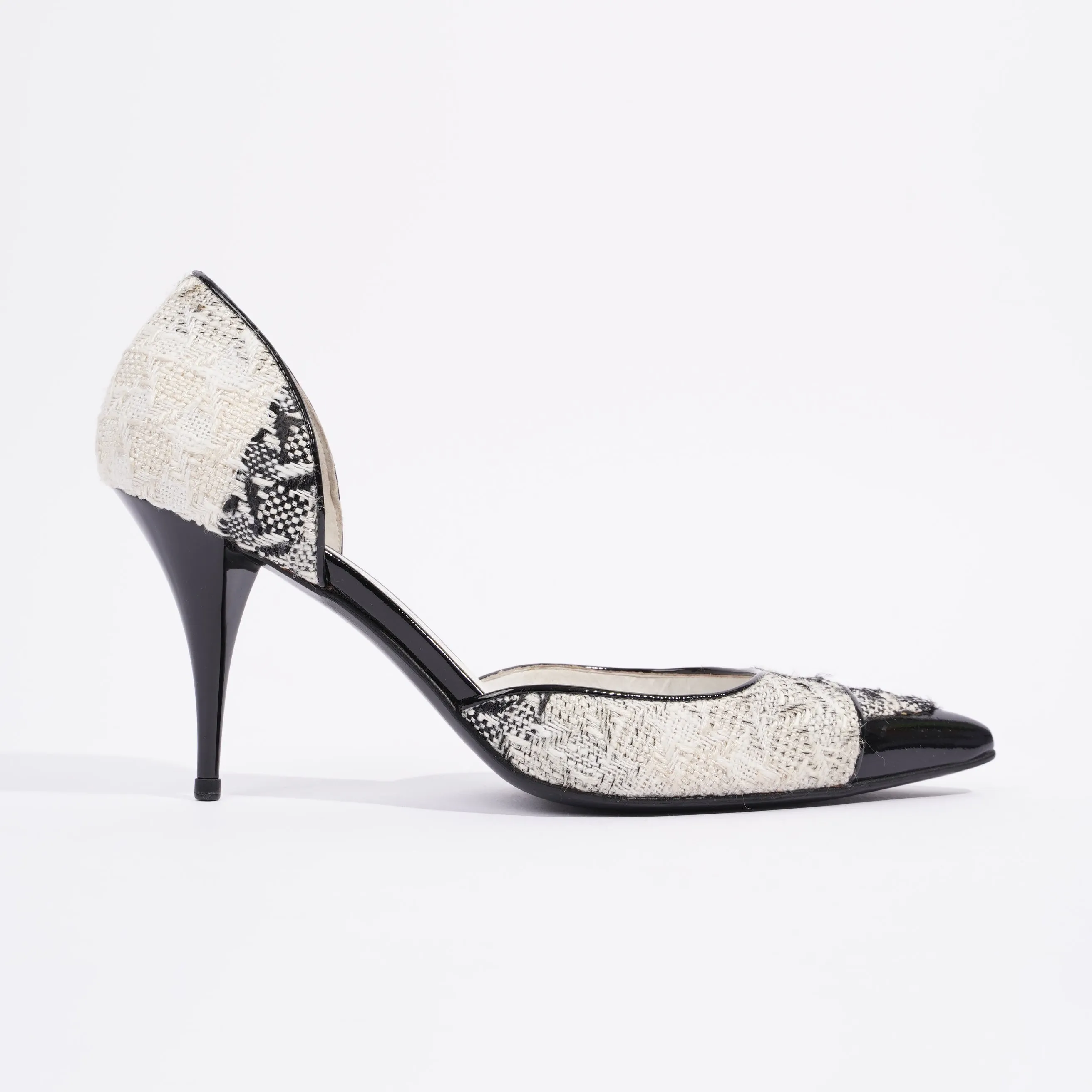 Chanel CC D'Orsay White   Black Tweed EU 38.5 UK 5.5