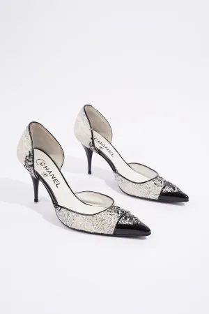 Chanel CC D'Orsay White   Black Tweed EU 38.5 UK 5.5