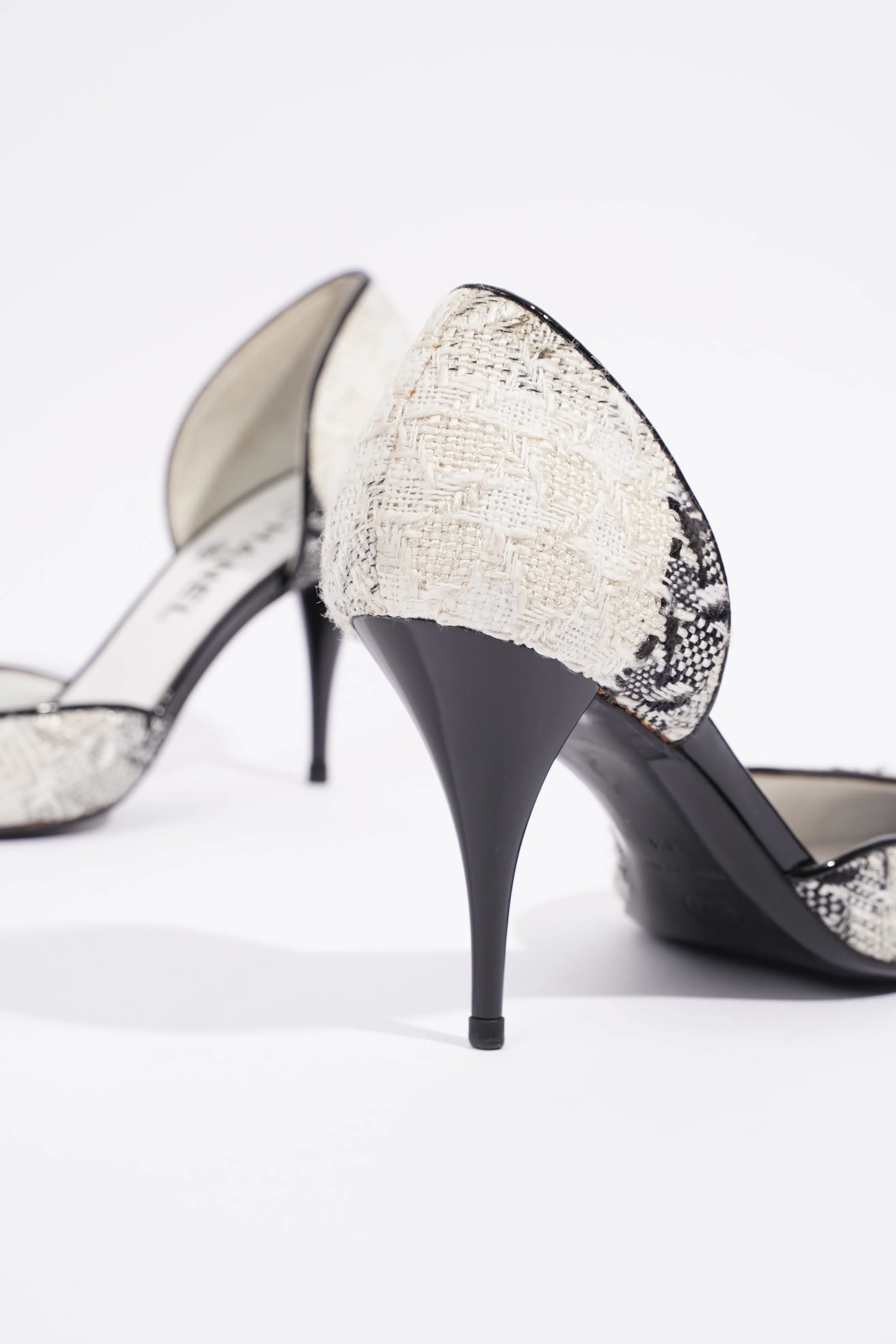 Chanel CC D'Orsay White   Black Tweed EU 38.5 UK 5.5