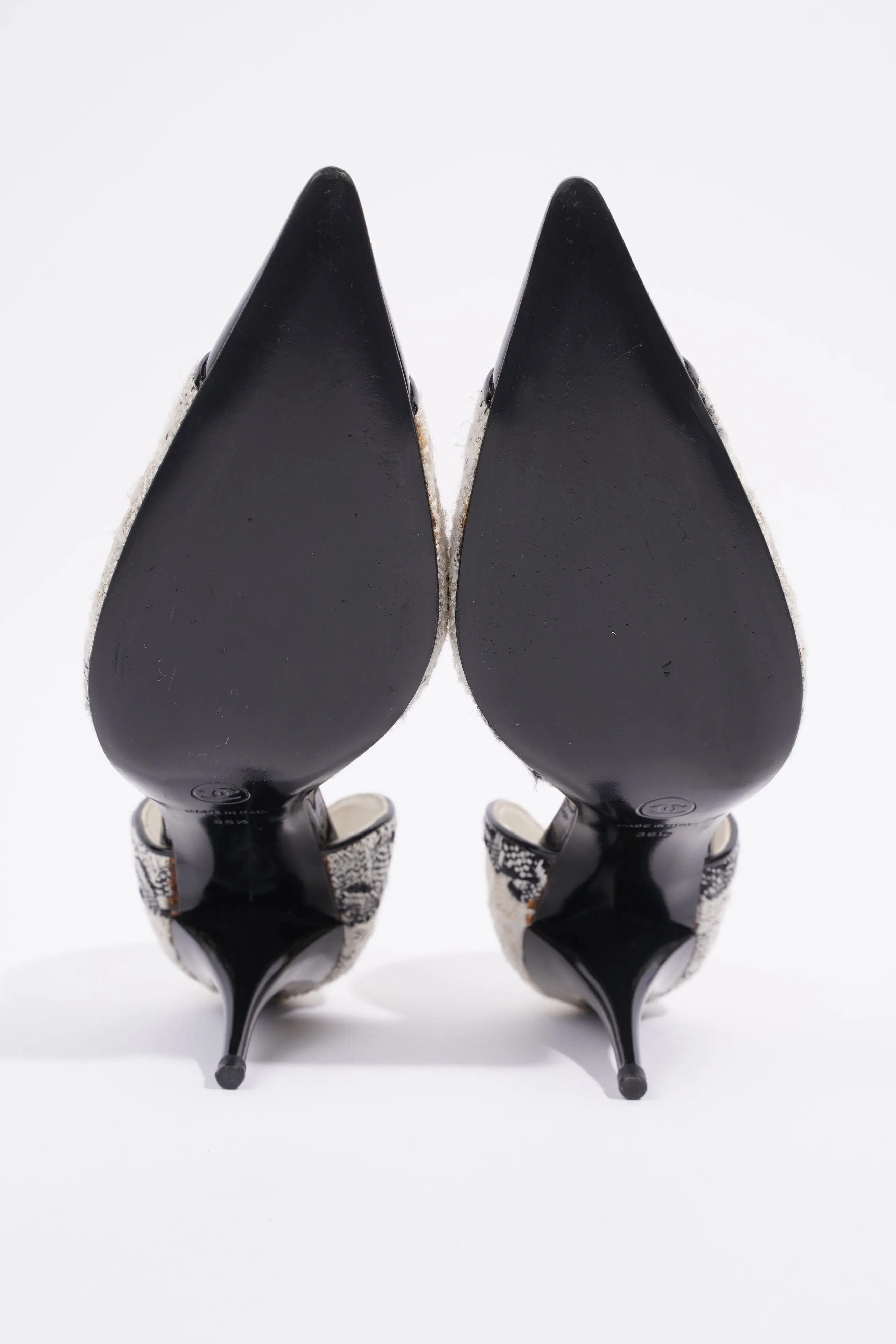 Chanel CC D'Orsay White   Black Tweed EU 38.5 UK 5.5