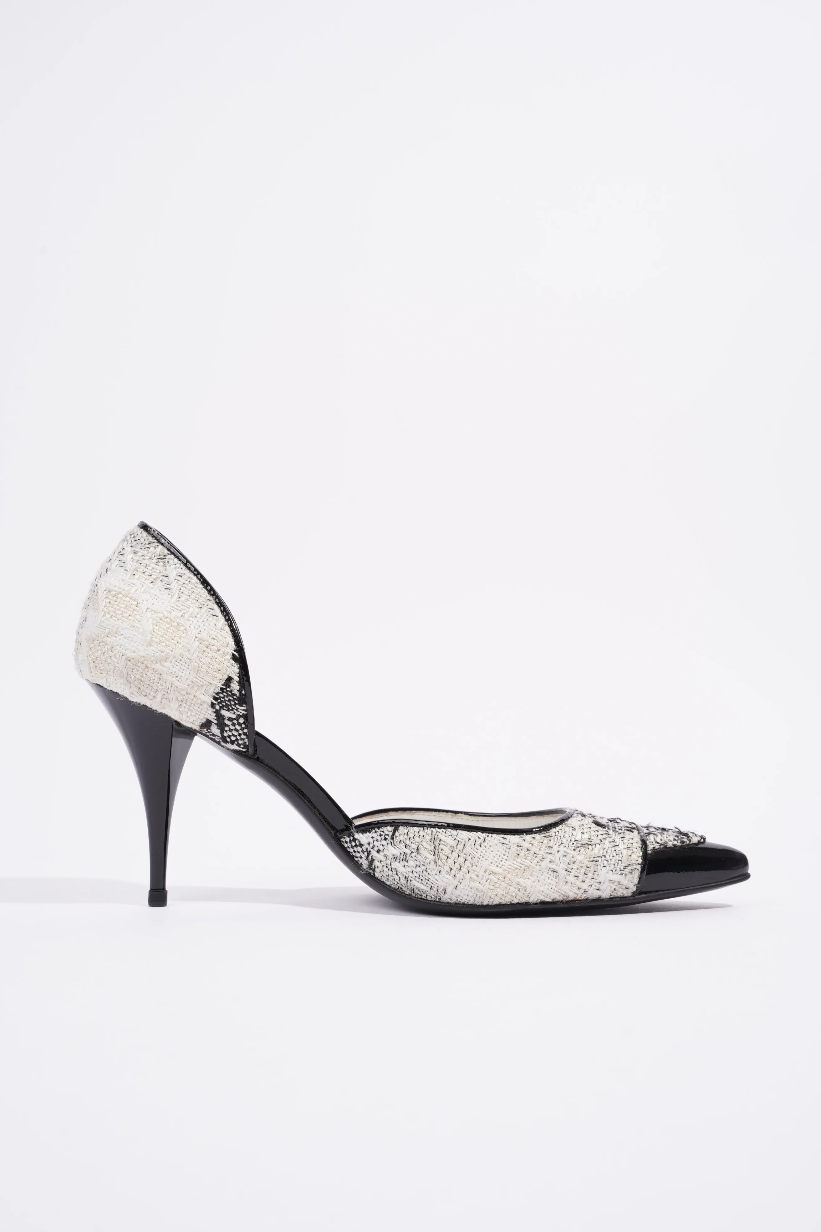 Chanel CC D'Orsay White   Black Tweed EU 38.5 UK 5.5