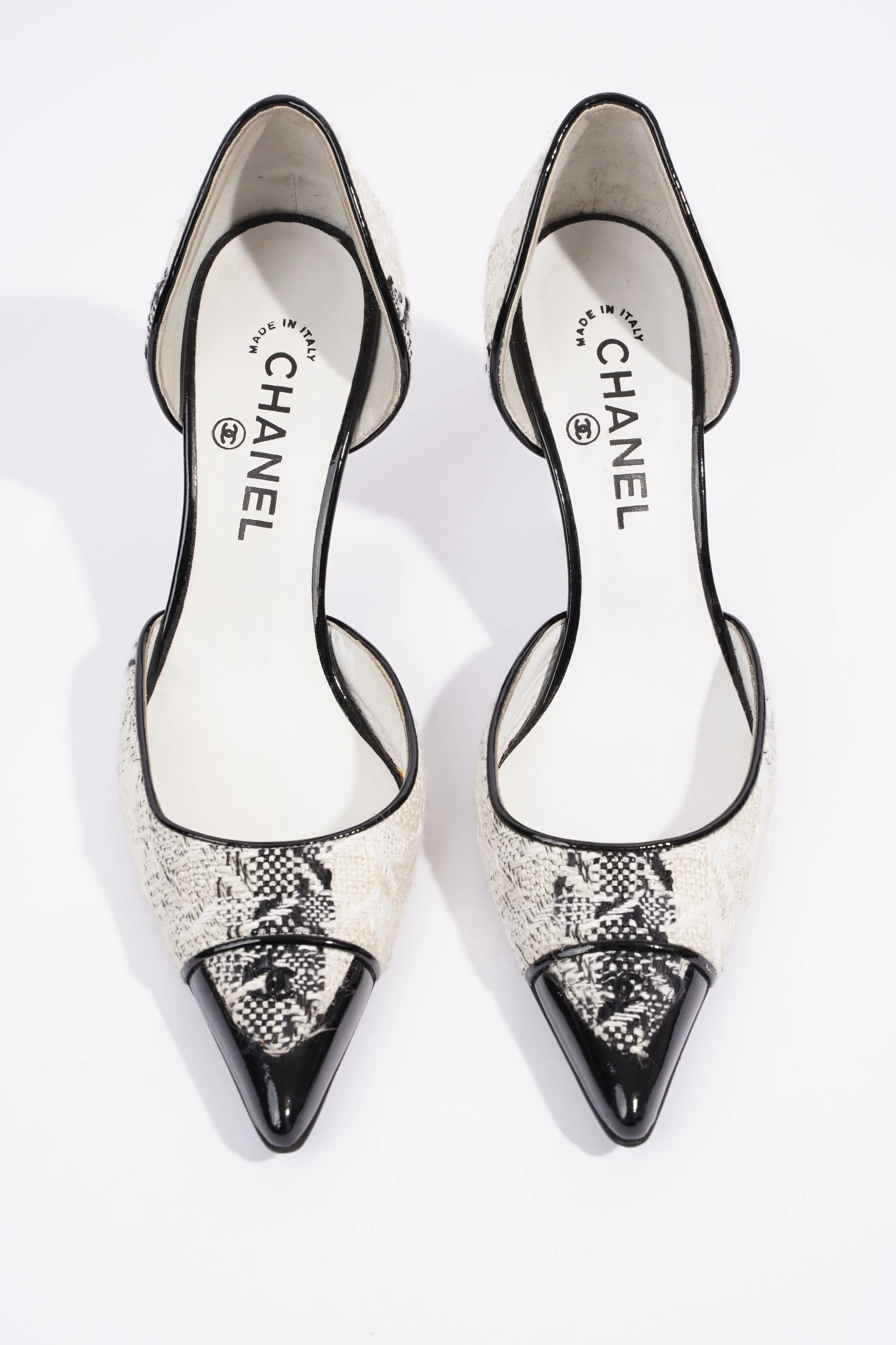 Chanel CC D'Orsay White   Black Tweed EU 38.5 UK 5.5