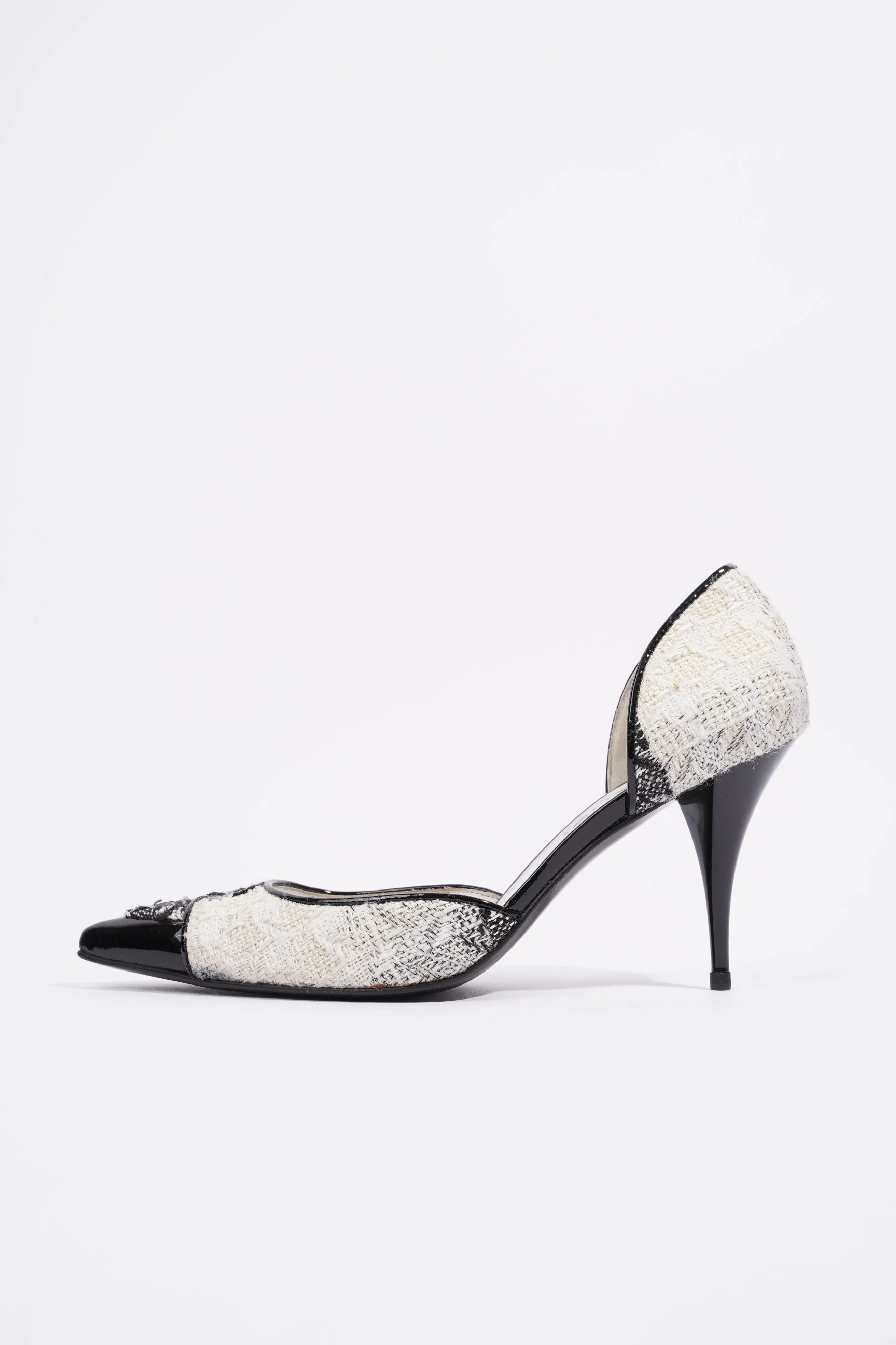 Chanel CC D'Orsay White   Black Tweed EU 38.5 UK 5.5