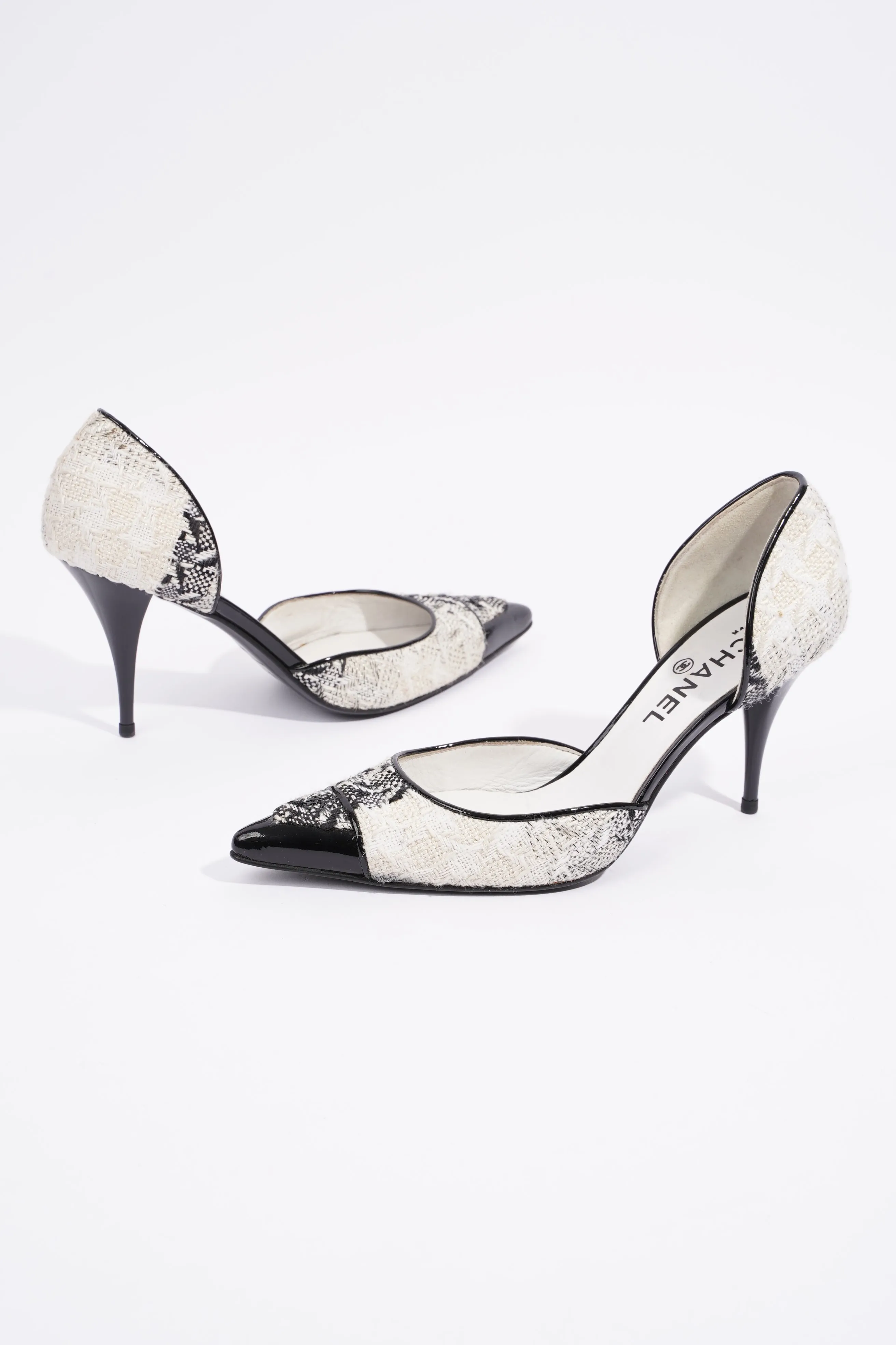 Chanel CC D'Orsay White   Black Tweed EU 38.5 UK 5.5