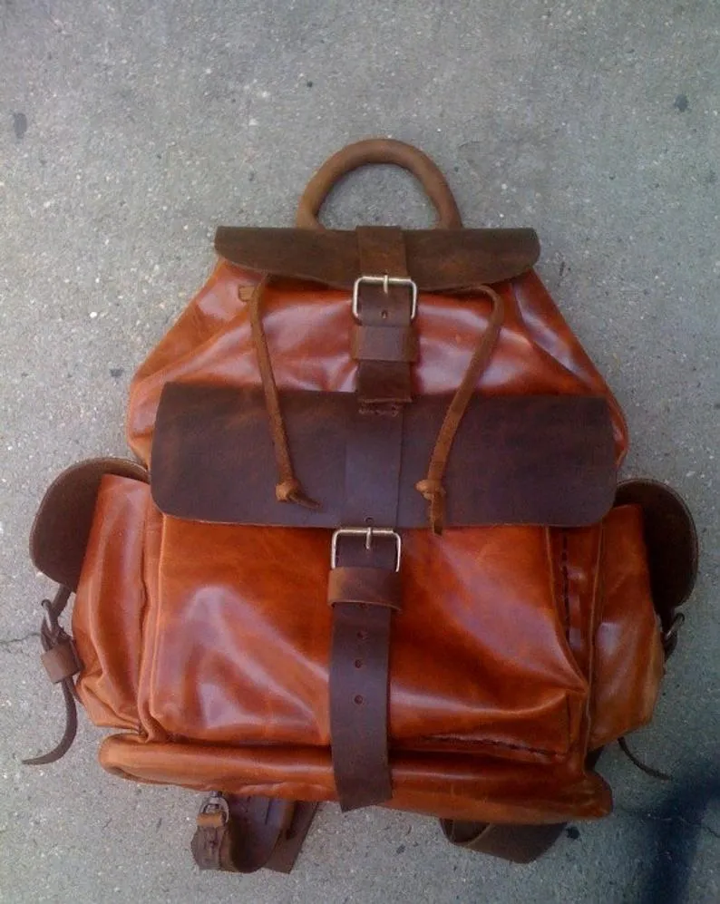 Cognac Leather Backpack for Weekend Trip-Custom Leather Backpack