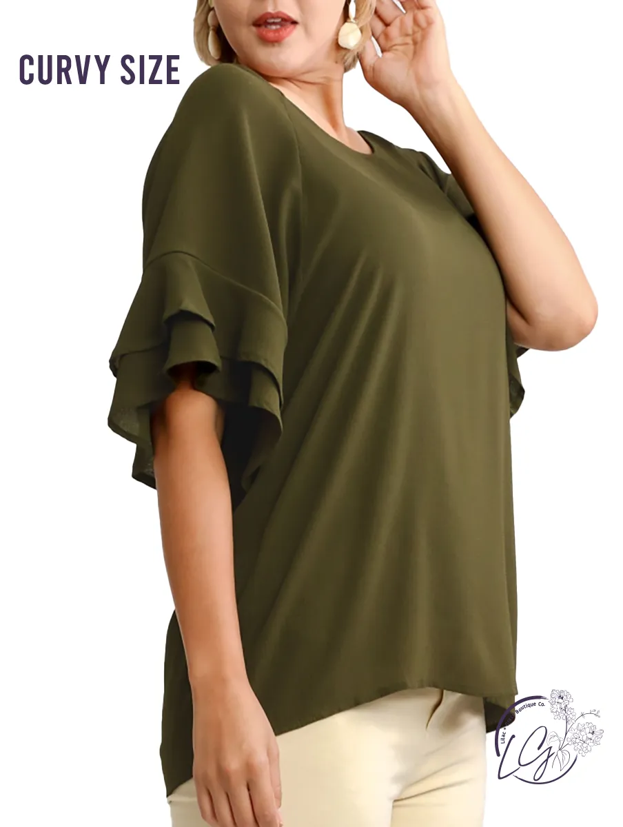 Curvy Come Prepared Ruffle Sleeve Blouse