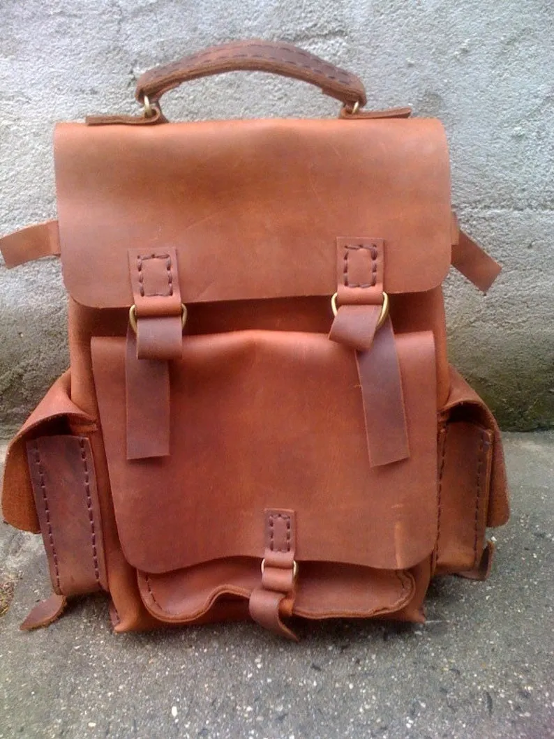 Custom Handmade Leather Backpack-Leather Backpack for Weekend Trip