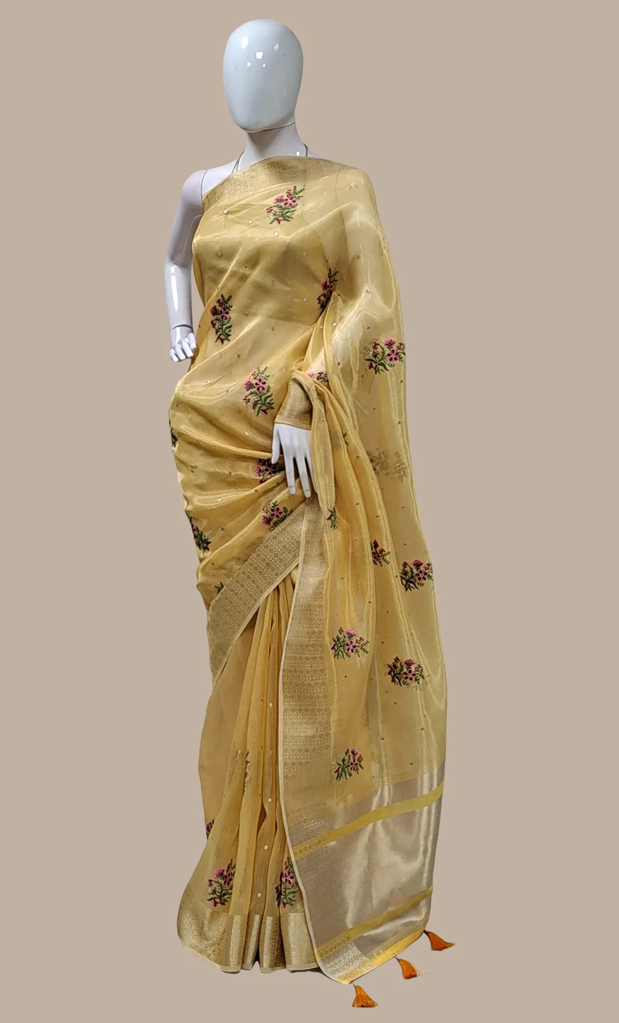 Deep Gold Embroidered Sari