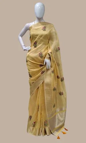 Deep Gold Embroidered Sari