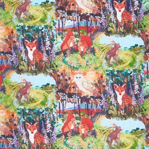 Down in the Woods - Wildlife Animal Scenery Forest Green Digitally Printed Yardage
